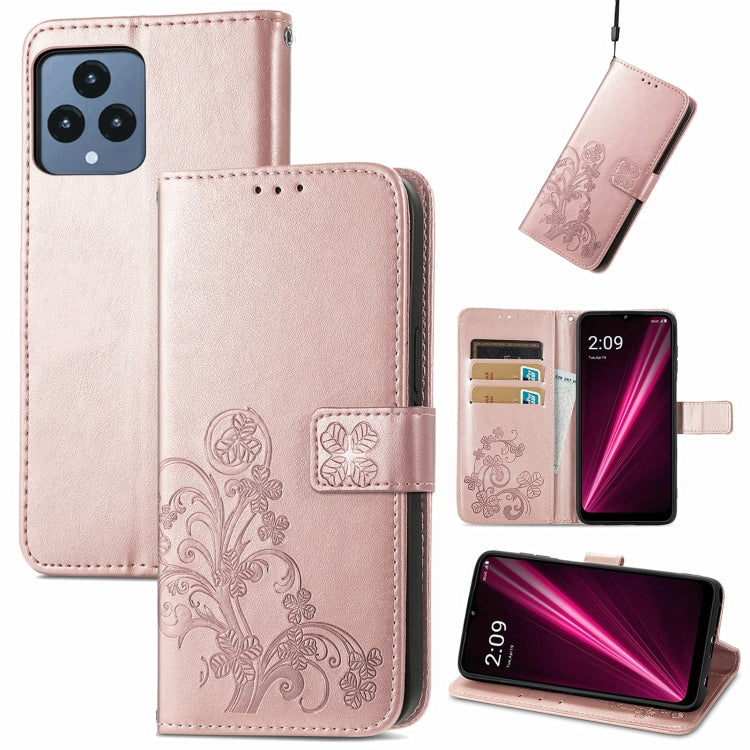 Four-leaf Clasp Embossed Buckle Leather Phone Case, For Huawei Nova 10, For Nokia X100 5G, For OnePlus 10T, For T-Mobile REVVL 6 5G