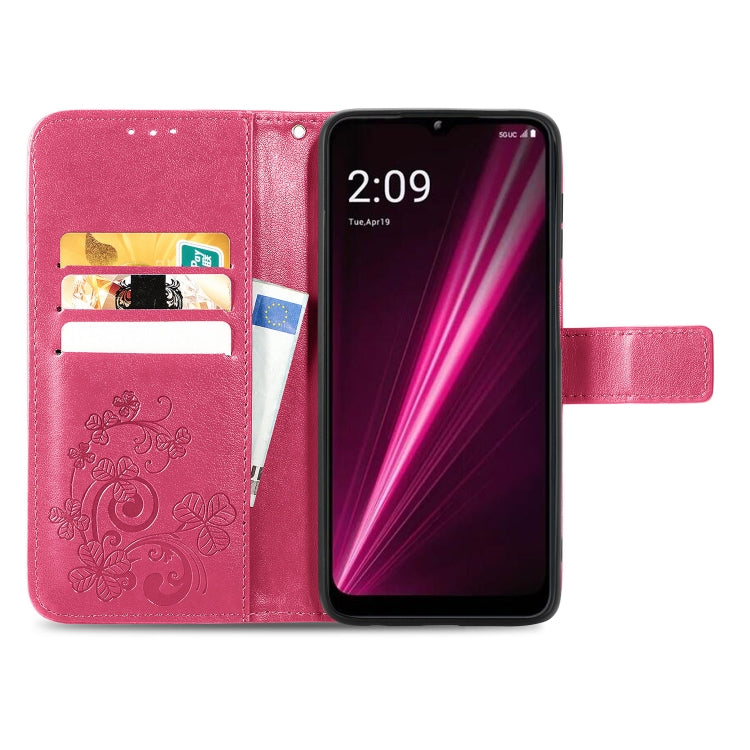 Four-leaf Clasp Embossed Buckle Leather Phone Case, For T-Mobile Revvl 6 Pro 5G