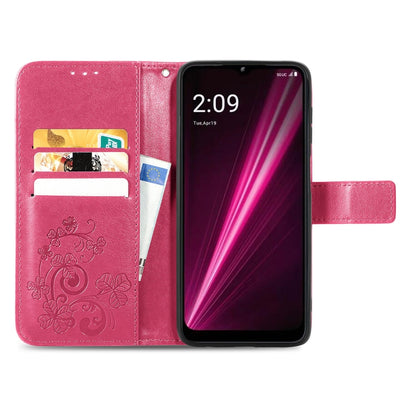 Four-leaf Clasp Embossed Buckle Leather Phone Case, For T-Mobile Revvl 6 Pro 5G