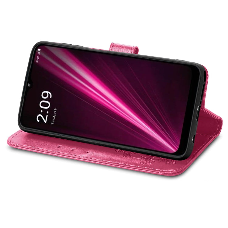 Four-leaf Clasp Embossed Buckle Leather Phone Case, For T-Mobile Revvl 6 Pro 5G