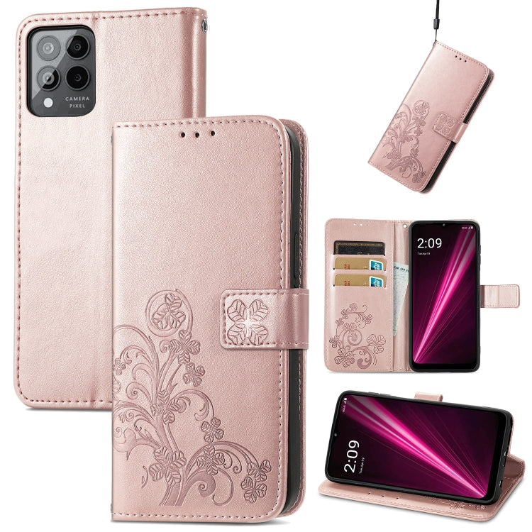 Four-leaf Clasp Embossed Buckle Leather Phone Case, For T-Mobile Revvl 6 Pro 5G