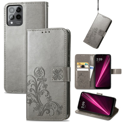 Four-leaf Clasp Embossed Buckle Leather Phone Case, For T-Mobile Revvl 6 Pro 5G