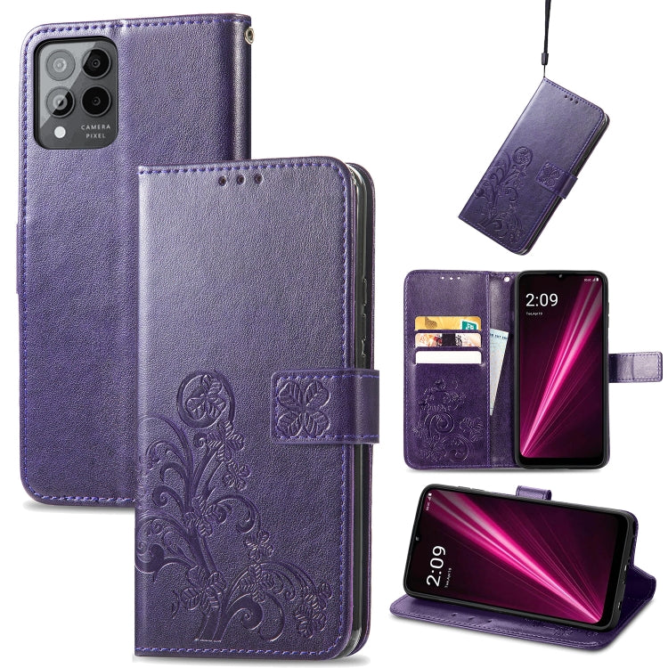Four-leaf Clasp Embossed Buckle Leather Phone Case, For T-Mobile Revvl 6 Pro 5G