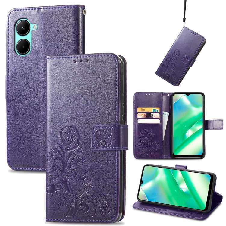 Four-leaf Clasp Embossed Buckle Leather Phone Case, For OPPO A57 4G, For OPPO A97 5G, For Realme C33, For vivo Y16
