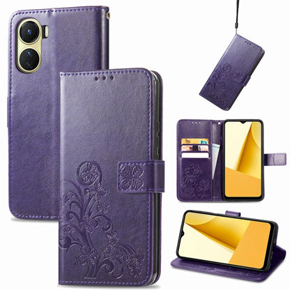 Four-leaf Clasp Embossed Buckle Leather Phone Case, For OPPO A57 4G, For OPPO A97 5G, For Realme C33, For vivo Y16