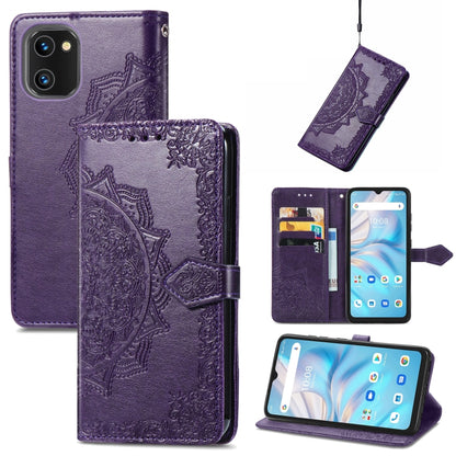 Mandala Flower Embossed Leather Phone Case, For UMIDIGI A13S, For ZTE Blade A72 4G, For Xiaomi Poco M5, For ZTE Blade V40S