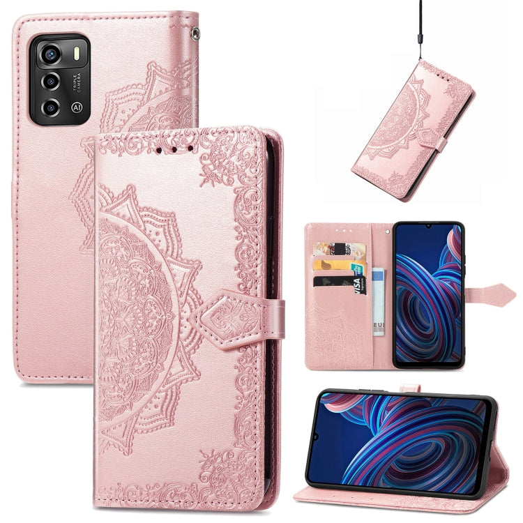 Mandala Flower Embossed Leather Phone Case, For UMIDIGI A13S, For ZTE Blade A72 4G, For Xiaomi Poco M5, For ZTE Blade V40S