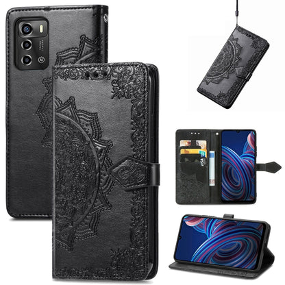 Mandala Flower Embossed Leather Phone Case, For UMIDIGI A13S, For ZTE Blade A72 4G, For Xiaomi Poco M5, For ZTE Blade V40S