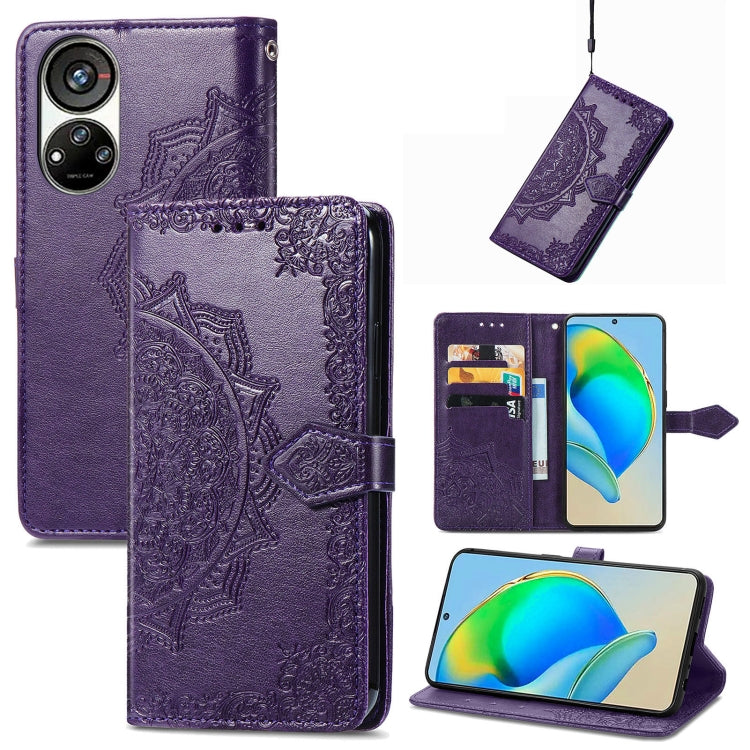 Mandala Flower Embossed Leather Phone Case, For UMIDIGI A13S, For ZTE Blade A72 4G, For Xiaomi Poco M5, For ZTE Blade V40S