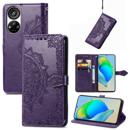 Mandala Flower Embossed Leather Phone Case, For UMIDIGI A13S, For ZTE Blade A72 4G, For Xiaomi Poco M5, For ZTE Blade V40S