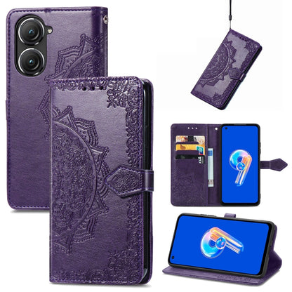 Mandala Flower Embossed Leather Phone Case, For Xiaomi Poco X4 GT, For Xiaomi Redmi Note 10S, For Asus Zenfone 9, For vivo T2X 5G