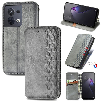 Cubic Grid Pressed Magnetic Leather Phone Case, For Honor X8 5G, For infinix Note 11, For OPPO Reno8 Pro, For OPPO Reno8