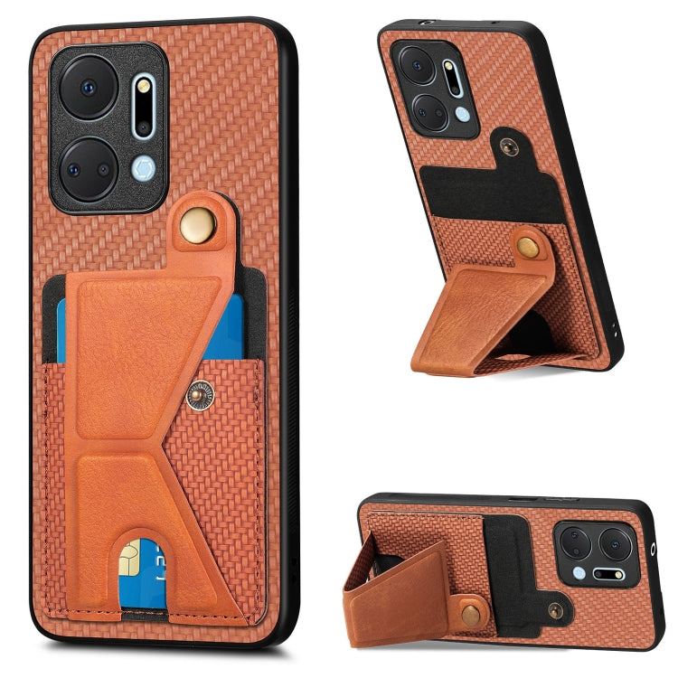 Carbon Fiber Wallet Flip Card K-shaped Holder Phone Case, For Honor Magic5, For Honor X7A, For Honor X8A, For Xiaomi Poco X4 Pro 5G