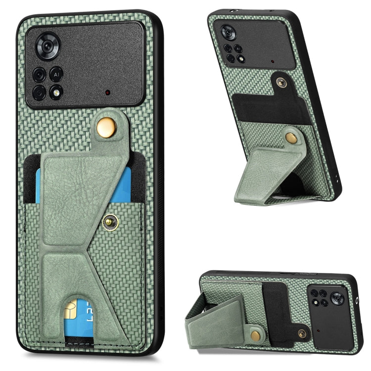 Carbon Fiber Wallet Flip Card K-shaped Holder Phone Case, For Honor Magic5, For Honor X7A, For Honor X8A, For Xiaomi Poco X4 Pro 5G