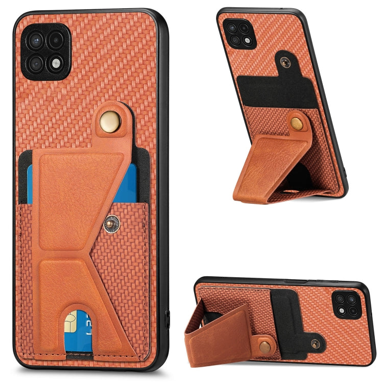 Carbon Fiber Wallet Flip Card K-shaped Holder Phone Case, For Samsung Galaxy A22 5G, For Samsung Galaxy A32 5G