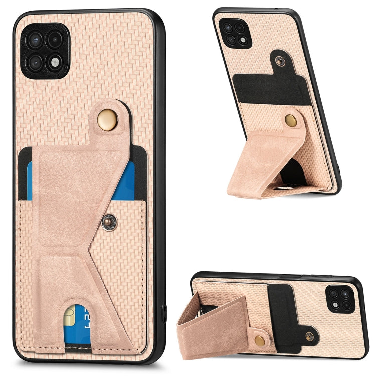 Carbon Fiber Wallet Flip Card K-shaped Holder Phone Case, For Samsung Galaxy A22 5G, For Samsung Galaxy A32 5G