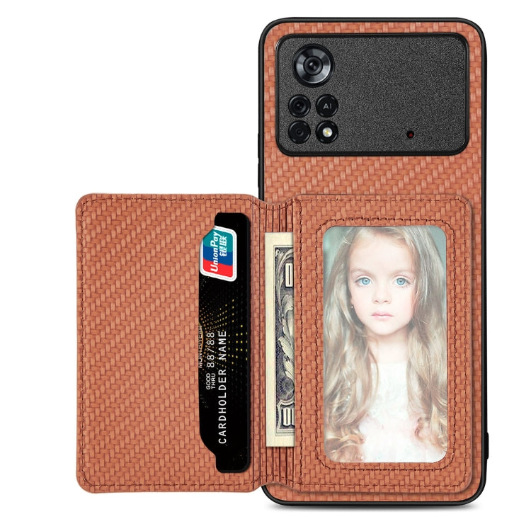 Carbon Fiber Magnetic Card Wallet Bag Phone Case, For Xiaomi Poco X4 Pro 5G, For Xiaomi Poco X5 Pro 5G, For Samsung Galaxy A22 5G, For Samsung Galaxy A32 5G