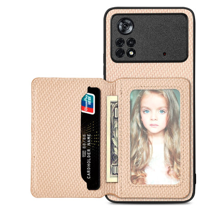 Carbon Fiber Magnetic Card Wallet Bag Phone Case, For Xiaomi Poco X4 Pro 5G, For Xiaomi Poco X5 Pro 5G, For Samsung Galaxy A22 5G, For Samsung Galaxy A32 5G