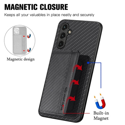 Carbon Fiber Magnetic Card Wallet Bag Phone Case, For Samsung Galaxy A34 5G