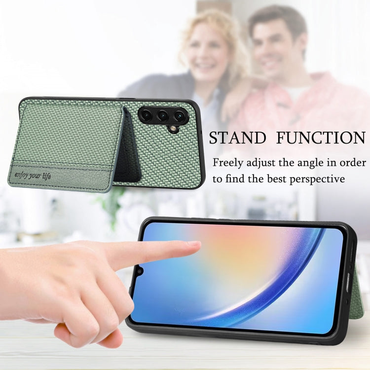 Carbon Fiber Magnetic Card Wallet Bag Phone Case, For Samsung Galaxy A34 5G