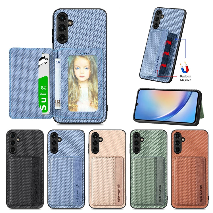 Carbon Fiber Magnetic Card Wallet Bag Phone Case, For Samsung Galaxy A34 5G