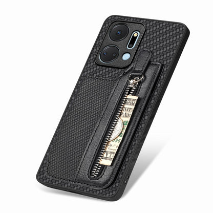 Carbon Fiber Horizontal Flip Zipper Wallet Phone Case, For Honor X7A, For Honor X8A, For Xiaomi Poco X4 Pro 5G, For Samsung Galaxy A22 5G