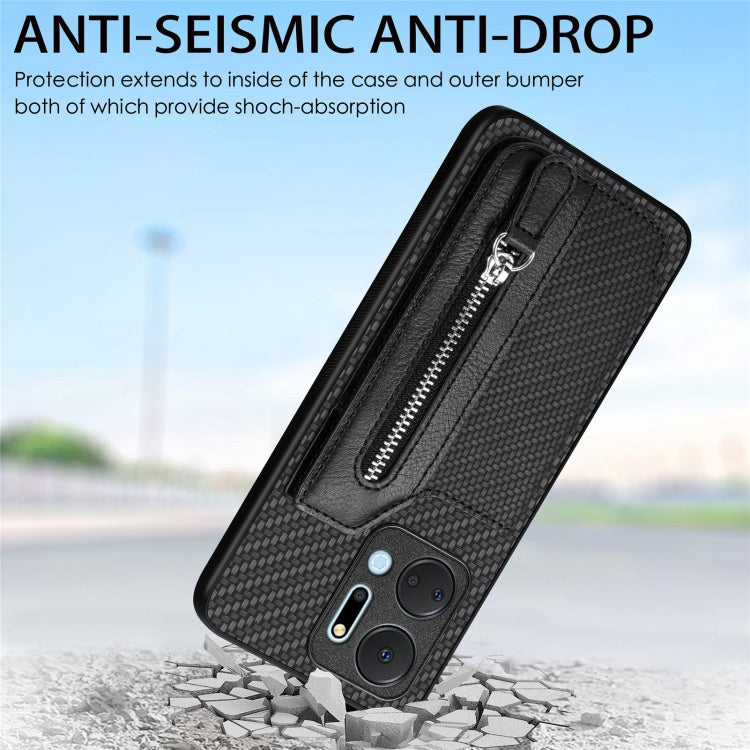 Carbon Fiber Horizontal Flip Zipper Wallet Phone Case, For Honor X7A, For Honor X8A, For Xiaomi Poco X4 Pro 5G, For Samsung Galaxy A22 5G
