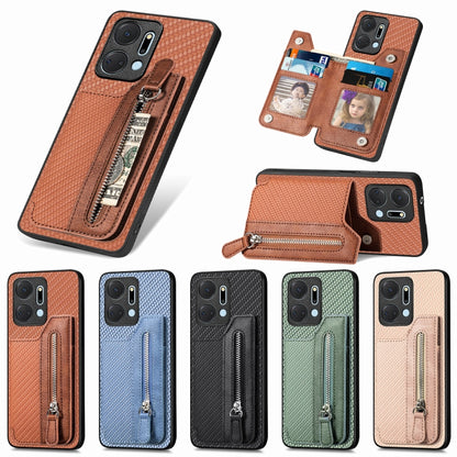 Carbon Fiber Horizontal Flip Zipper Wallet Phone Case, For Honor X7A, For Honor X8A, For Xiaomi Poco X4 Pro 5G, For Samsung Galaxy A22 5G