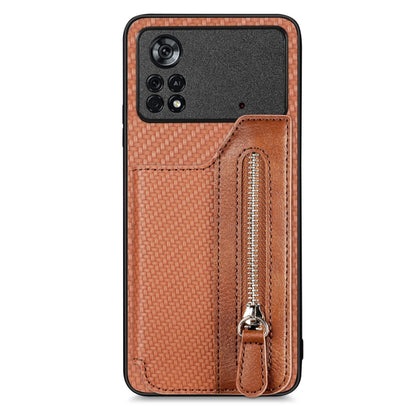 Carbon Fiber Horizontal Flip Zipper Wallet Phone Case, For Honor X7A, For Honor X8A, For Xiaomi Poco X4 Pro 5G, For Samsung Galaxy A22 5G