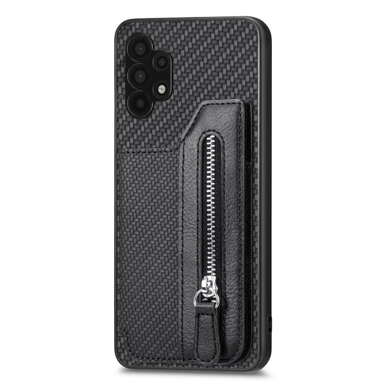Carbon Fiber Horizontal Flip Zipper Wallet Phone Case, For Samsung Galaxy A32 5G