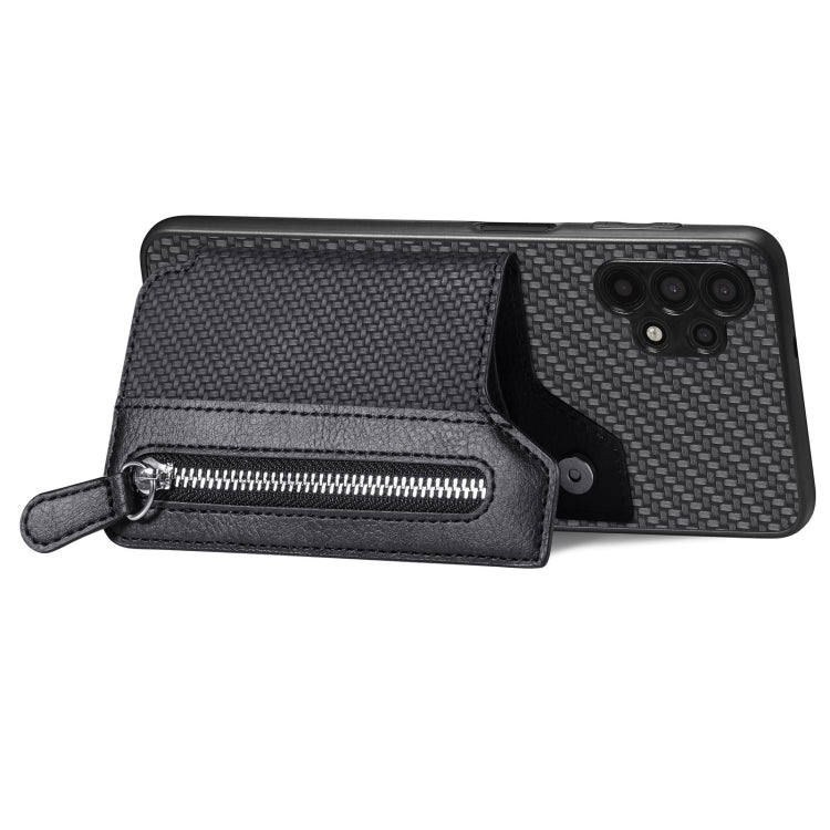Carbon Fiber Horizontal Flip Zipper Wallet Phone Case, For Samsung Galaxy A32 5G