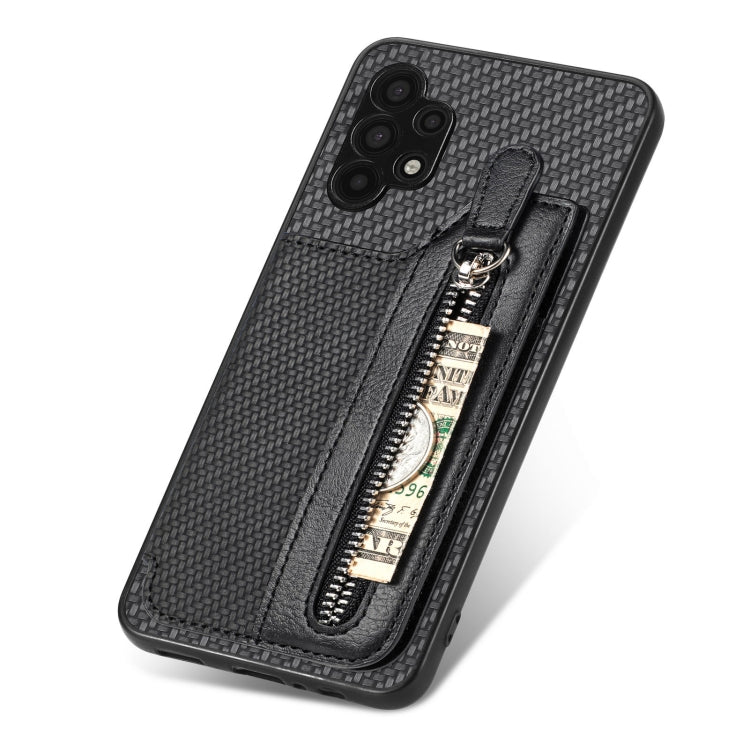 Carbon Fiber Horizontal Flip Zipper Wallet Phone Case, For Samsung Galaxy A32 5G
