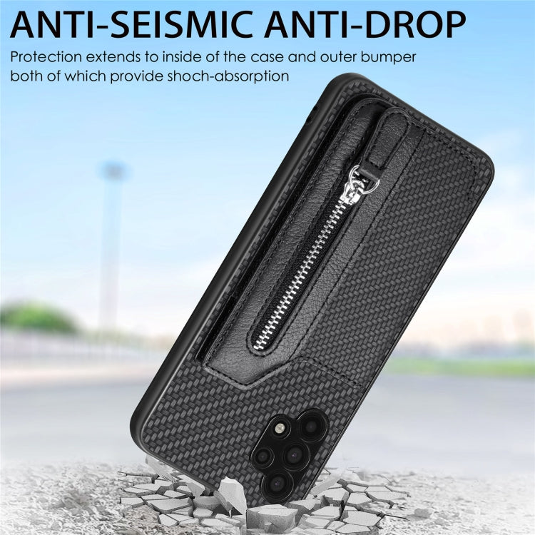 Carbon Fiber Horizontal Flip Zipper Wallet Phone Case, For Samsung Galaxy A32 5G