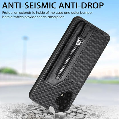 Carbon Fiber Horizontal Flip Zipper Wallet Phone Case, For Samsung Galaxy A32 5G