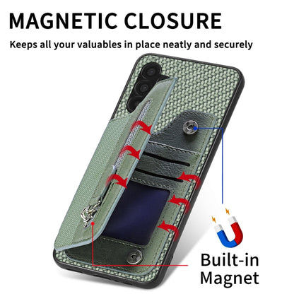 Carbon Fiber Horizontal Flip Zipper Wallet Phone Case, For Samsung Galaxy A32 5G