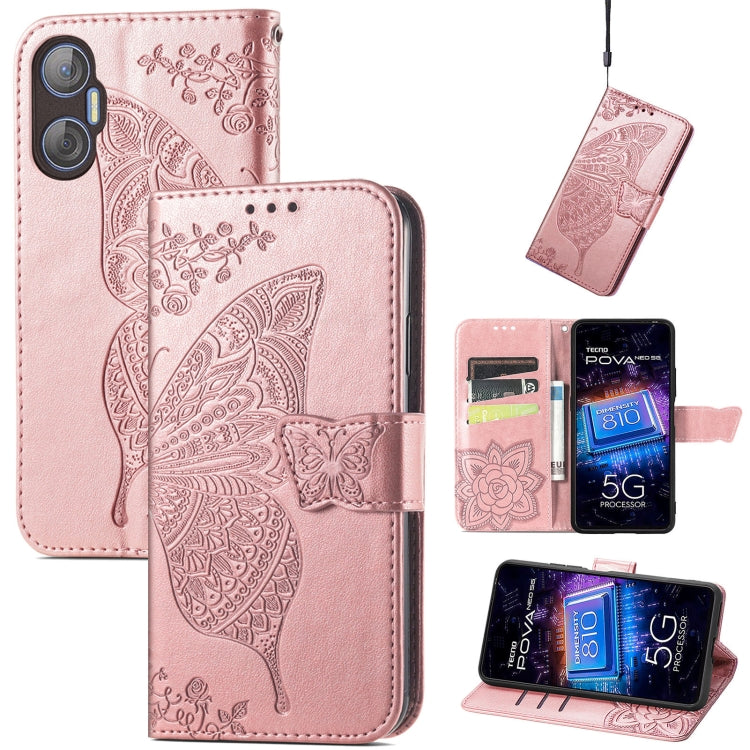 Butterfly Love Flower Embossed Leather Phone Case, For Tecno Pova Neo 5G, For ZTE Blade A52, For Samsung Galaxy A14 4G