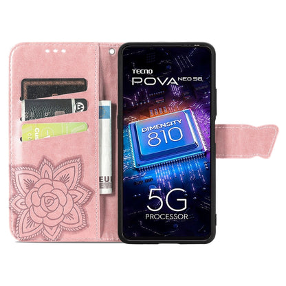 Butterfly Love Flower Embossed Leather Phone Case, For Tecno Pova Neo 5G, For ZTE Blade A52, For Samsung Galaxy A14 4G