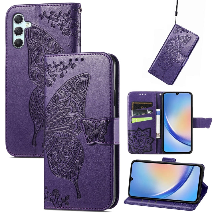 Butterfly Love Flower Embossed Leather Phone Case, For Samsung Galaxy A34 5G