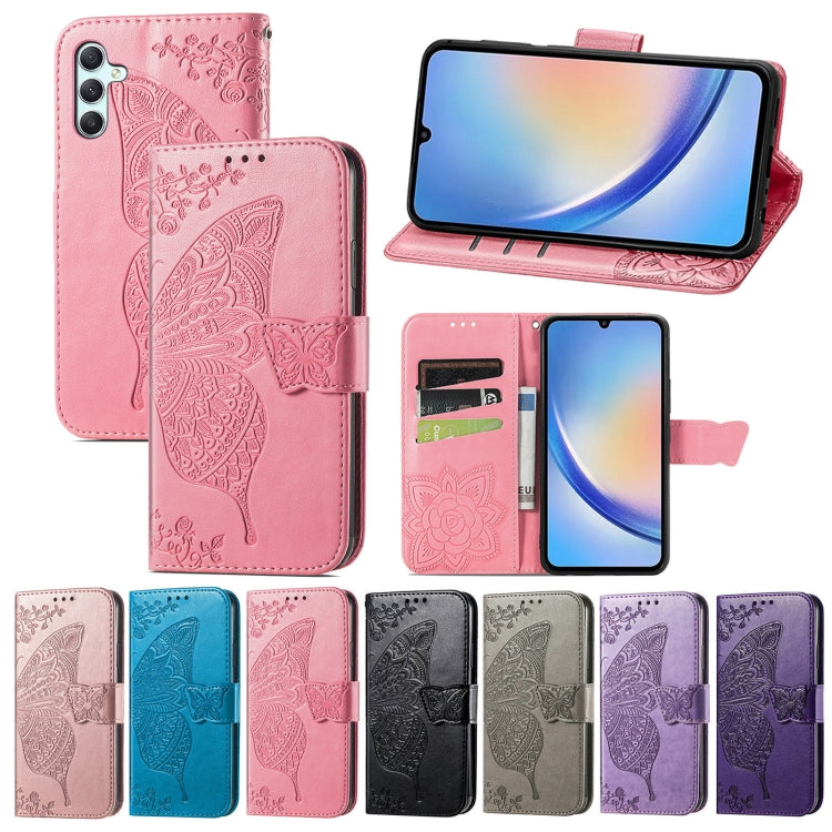 Butterfly Love Flower Embossed Leather Phone Case, For Samsung Galaxy A34 5G