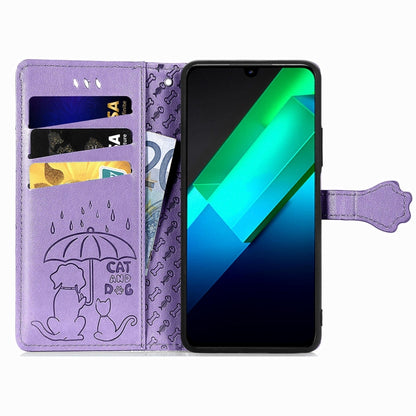 Cat and Dog Embossed Phone Leather Phone Case, For Infinix Note 12 G96, For OnePlus Ace 2, For Realme C55