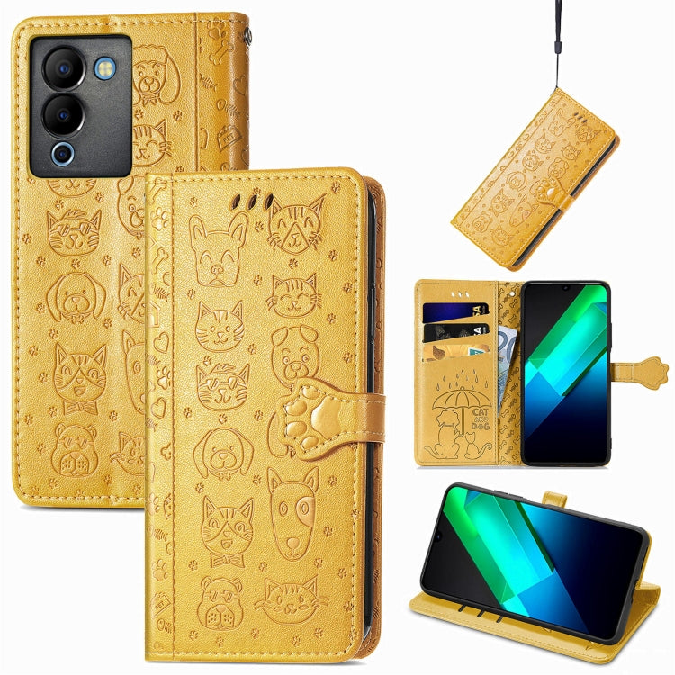 Cat and Dog Embossed Phone Leather Phone Case, For Infinix Note 12 G96, For OnePlus Ace 2, For Realme C55