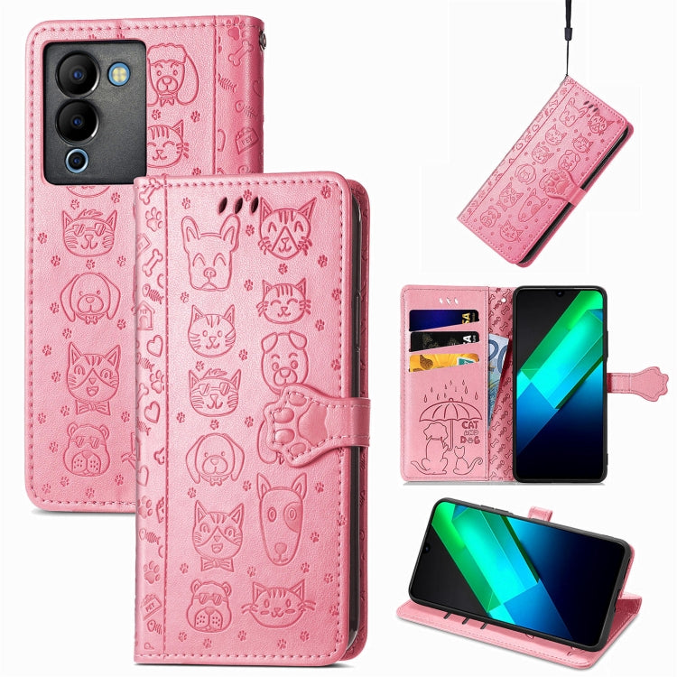 Cat and Dog Embossed Phone Leather Phone Case, For Infinix Note 12 G96, For OnePlus Ace 2, For Realme C55