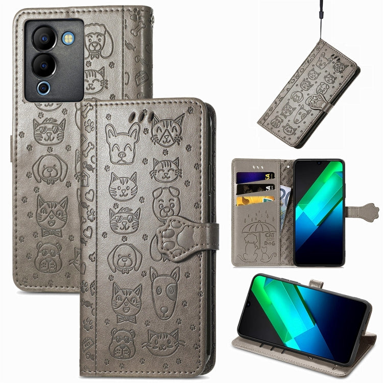 Cat and Dog Embossed Phone Leather Phone Case, For Infinix Note 12 G96, For OnePlus Ace 2, For Realme C55