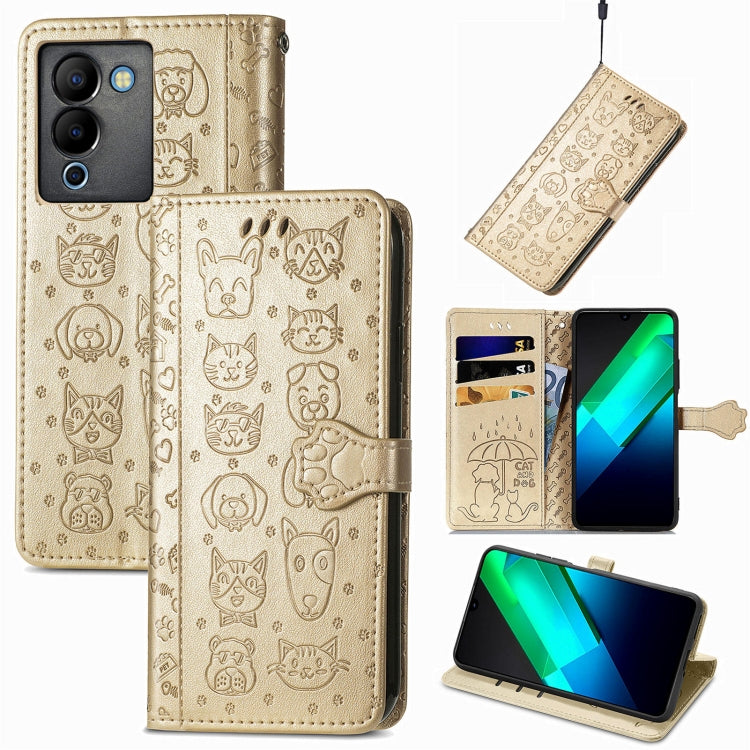 Cat and Dog Embossed Phone Leather Phone Case, For Infinix Note 12 G96, For OnePlus Ace 2, For Realme C55