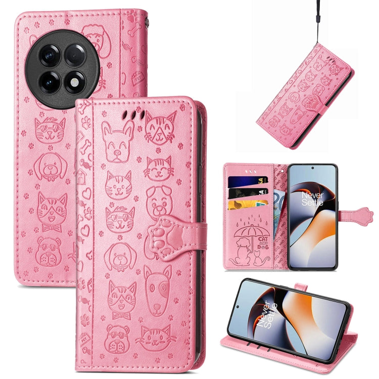 Cat and Dog Embossed Phone Leather Phone Case, For Infinix Note 12 G96, For OnePlus Ace 2, For Realme C55