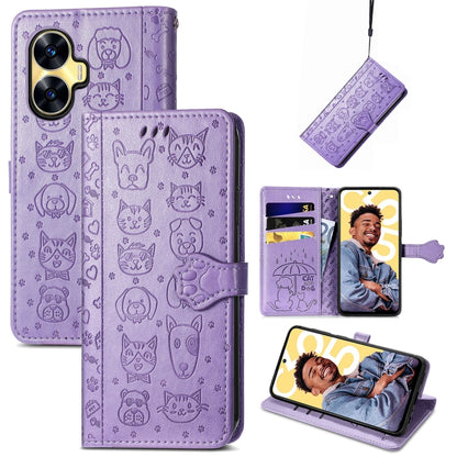 Cat and Dog Embossed Phone Leather Phone Case, For Infinix Note 12 G96, For OnePlus Ace 2, For Realme C55