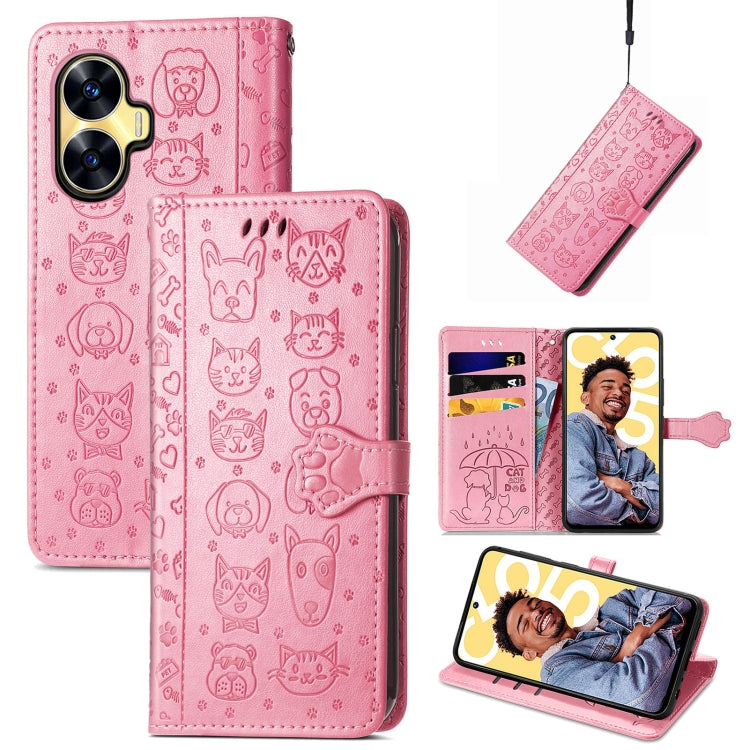 Cat and Dog Embossed Phone Leather Phone Case, For Infinix Note 12 G96, For OnePlus Ace 2, For Realme C55