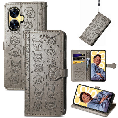 Cat and Dog Embossed Phone Leather Phone Case, For Infinix Note 12 G96, For OnePlus Ace 2, For Realme C55