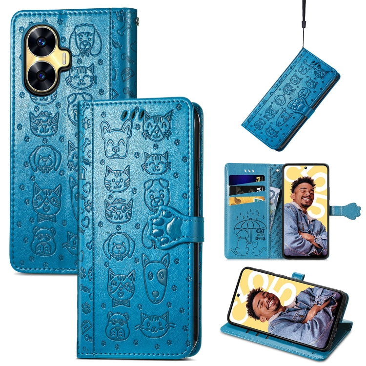 Cat and Dog Embossed Phone Leather Phone Case, For Infinix Note 12 G96, For OnePlus Ace 2, For Realme C55