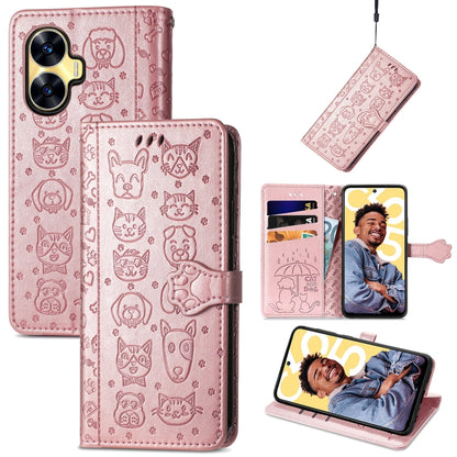 Cat and Dog Embossed Phone Leather Phone Case, For Infinix Note 12 G96, For OnePlus Ace 2, For Realme C55